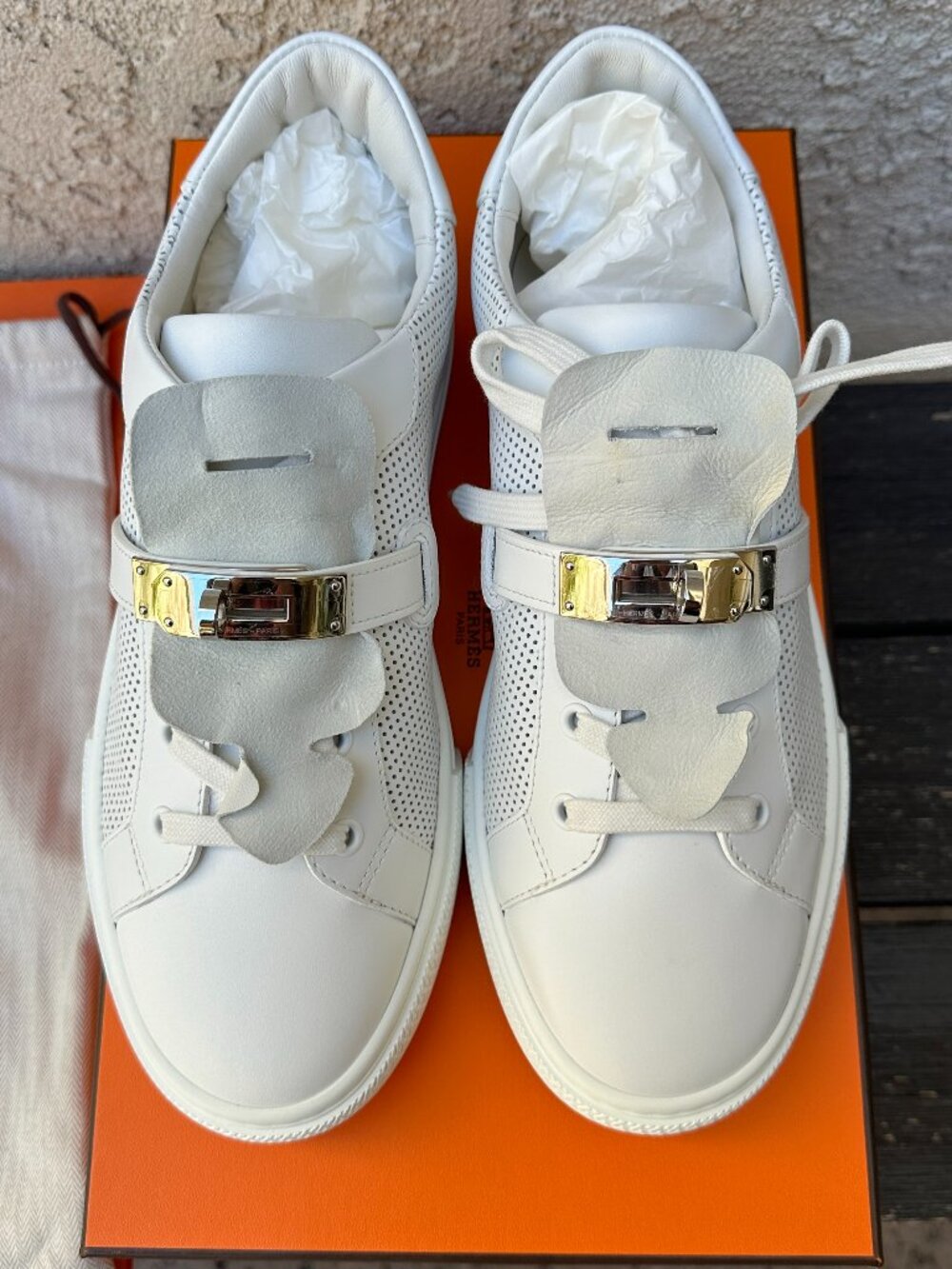 Hermès Day Perforated Leather Sneakers EU 40.5 / Men's US 7.5 - New - Picture 1 of 7